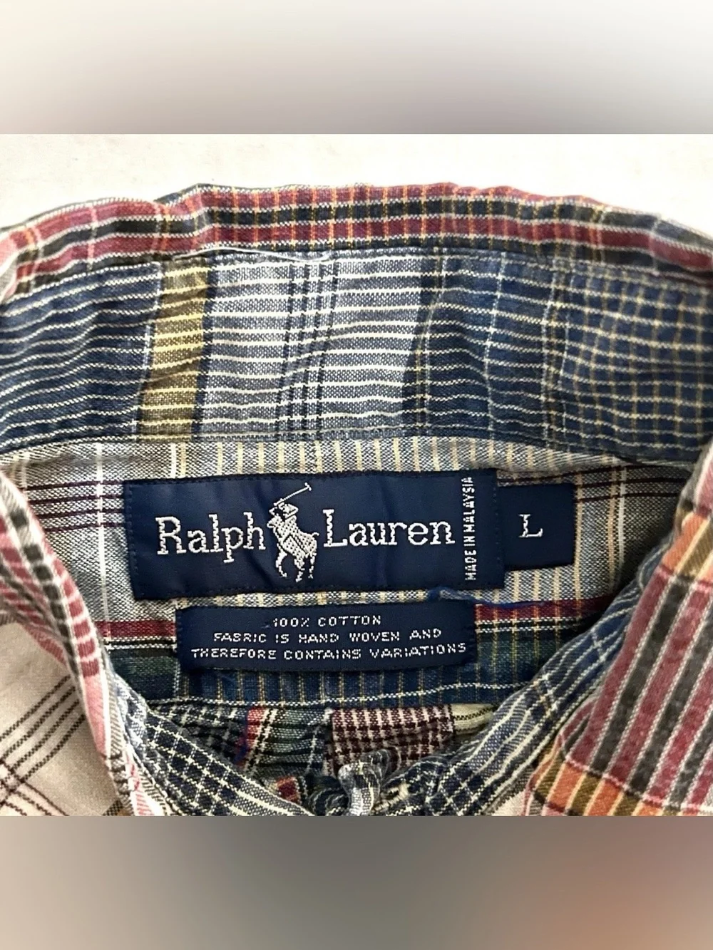 Ralph Lauren Vintage Men's Cotton Plaid Button Down Collared Shirt Size Large